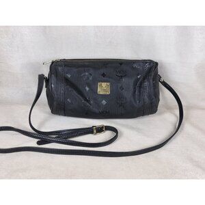 MCM Black Cylindrical Shoulder Bag For Women Vintage Crossbody Purse